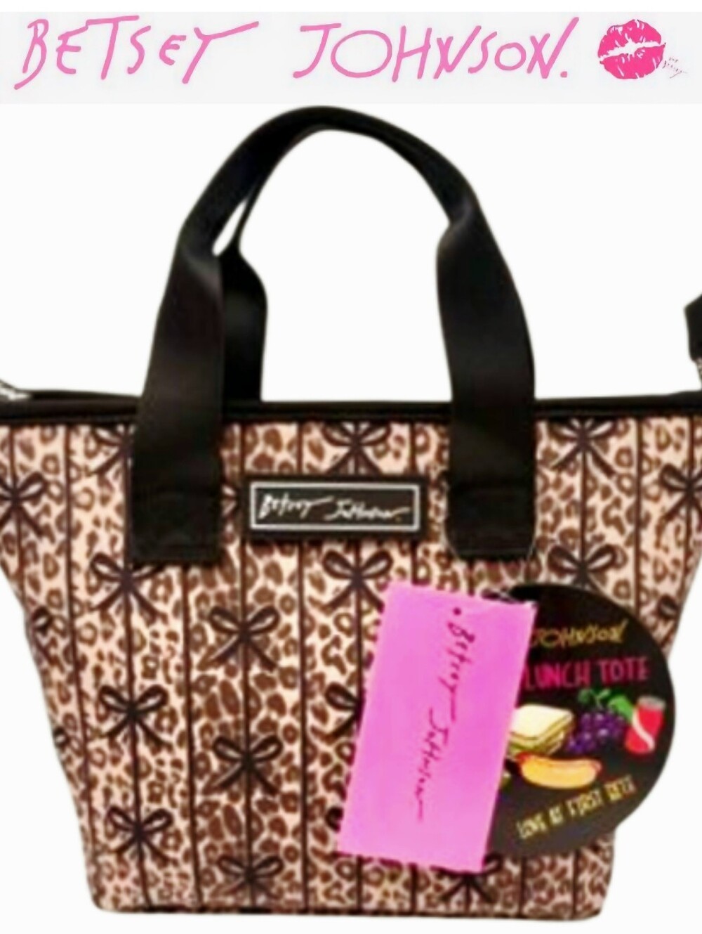 Betsey Johnson Leopard & Bow Print Insulsted Lunch Tote Bag